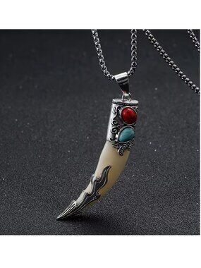 Necklace Tibetan-Style Wolf Tooth Pendant Resin Fang Synthetic Gem Accents